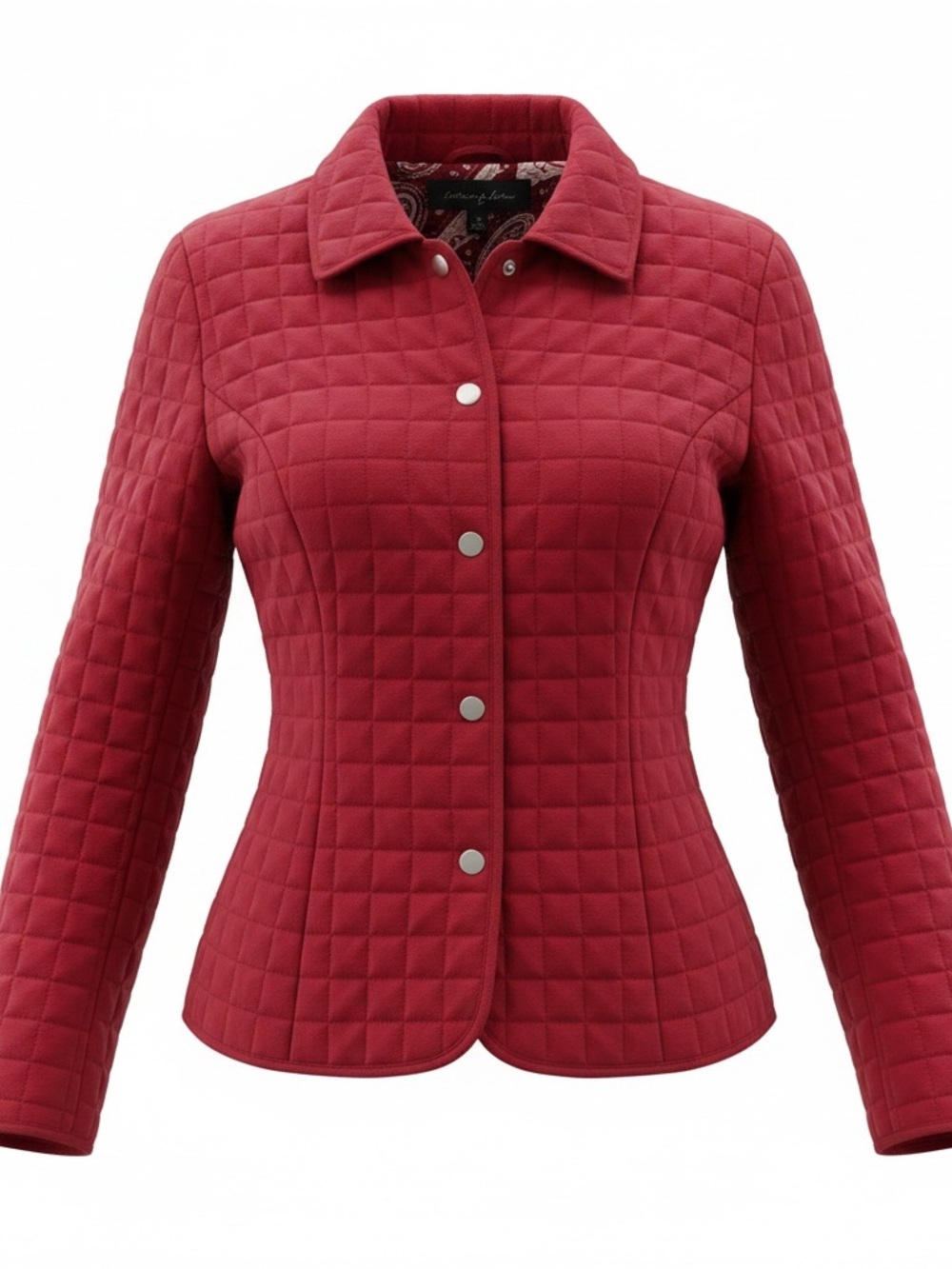 Briggs New York Red Quilted Jacket With Snap Front / Paisley Lining Women’s 8